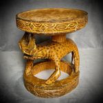 Handmade Wooden Leopard Sculpture - Stool Table - Tribal Ethnic Decor - African