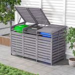 Wooden 240L Triple Wheelie Bin Storage Store Garden Rubbish Dustbin 3 Sheds Grey
