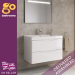 900mm White Gloss Wall Hung Vanity Unit & Basin 2 Drawer Bathroom Cabinet