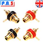 4x Gold RCA Phono Female Chassis Sockets - 2 Pairs - High Quality Audio Amp UK