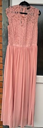 Pink Lace Bodice Cap Sleeve Floor-Length Bridesmaid Formal Dress Gown