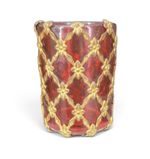 Antique Victorian Cranberry Glass Shot Glass Toothpick Holder Ormolu Filigree