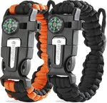 aZengear Paracord Survival Bracelet (2 Pack) | Flint Steel Fire Starter, Whistle
