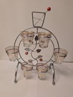 1950/60s Vintage Shot Glass Caddy Floral Design With 6 Glasses