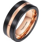 New Boxed Rose Gold Gp Black Tungsten Carbide Mens Wedding Band Ring 8mm