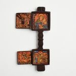 Antique Ethiopian Orthodox Wooden Icon Diptych Hand Painted Religious Art