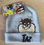 Looney Tunes Taz Boys Grey Knit Acrylic Cuffed Beanie Hat Embroidered 52