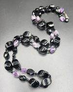 Black Glass and Amethyst Bead Knotted Statement Necklace