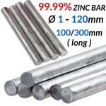99.99% Zinc Rod High Purity Zn Ingot/Bar Anode Electroplating Ø1-120mm 100/300mm