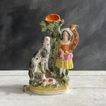 19th Century Staffordshire Figure Girl Dog and Lamb C 1860