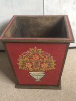 Vintage Swedish Wooden Handpainted Planter / Paper Bin.