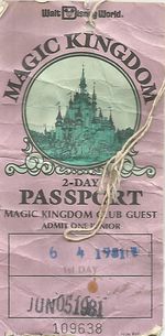 original 4 June 1981  Walt Disney World 2 Day Passport Magic Kingdom Junior