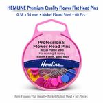 HEMLINE Premium Quality Flower Flat Head 0.58 x 54m Nickel Plated Steel 60 Pins