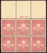 US Stamps # 654 MNH XF Wide Top Plate Block Of 6