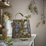 PVC Bag - Small Ulster Weavers Finch & Flower 100% Cotton, PVC Coating Navy