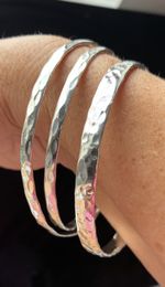 Recycled Silver Hammered Bangle Set of Three 70mm