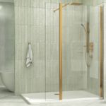 300mm Brushed Brass Wet Room Flipper Panel Shower Screen 8mm Easy Clean Glass