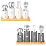 Kitchen Cutlery Holder Set Utensil Pots Bamboo Tray Modern Farmhouse Decor