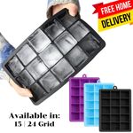 Large Ice Cube Tray Square Ice Cubes Silicone Old Fashioned 15|24 Grids Tray UK