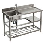 Stainless Steel Commercial Sink Catering Kitchen Table Single Bowl & 2 Shelves