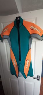 VGC Vintage Mares Tritone 3mm Shorty Wetsuit Size 3 Front Zip Teal/Orange