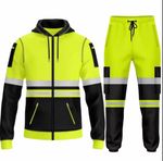 High Visibility Men's Tracksuit Hi-Vis Zip Hoodie & Reflective Work Pants Set