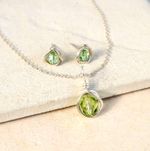 Peridot Crystal Necklace Earring Set Handmade 925 Silver Birthstone Gift Wrapped