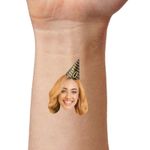 Birthday Tattoos, Temporary Tattoo with face and party hat, Party Accessory