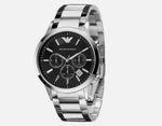 Emporio Armani Men Watch Stainless Steel Chronograph Black Dial Full Set