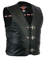 Leather Waistcoat Motorbike Fish Hook Clip Braided Biker Mens Motorcycle Vest