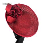 STUNNING BRAND NEW LARGE RED SINAMAY FASCINATOR & FLOWERS & TRIM, SPRING RACING