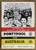 Pontypool V Australia Rugby Union Programme 1984