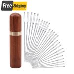 25Pcs Large Eye Hand Sewing Needles Set Stainless Steel with Wooden Storage Case