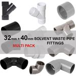 Solvent Weld 32mm 40mm Waste Pipe Fittings PVC Black Grey White Multi Pack