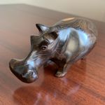 Hippopotamus Hand Carved Dark Wood Standing Hippo Beautiful Patina Ornament