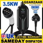 3.5kW EV Charger Type 2 to 3 Pin Electric Vehicle Charging Cable 13A 5M Portable
