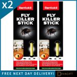 2 x RENTOKIL FLY KILLER STICK POISON FREE INDOOR INSECT TRAP SAFE FOR HOME USE