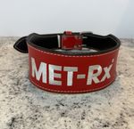MET-Rx Cardillo Red Leather Weight Lifting Belt 46” Made USA Used