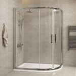 Offset Quadrant Shower Enclosure and Tray Sliding Walk In Cubicle 6mm Glass Door