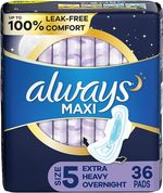 Always Maxi Size 5 Extra Heavy Overnight | up to 100% Leak-Free Comfort | 36 Pad