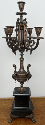 Candelabra Antique French Brass Marble 5 Arm Ornate Candle Holder LOT 4936