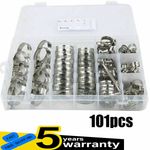 101x Assorted Stainless Steel Hose Clamp Kit With No Driver Jubilee Clips Set