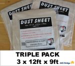 3 x COTTON TWILL DUST SHEETS DECORATING PAINTING  LARGE PROFESSIONAL QUALITY