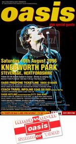 Oasis Poster - Original Knebworth 1996. Large 60"x40" size, inc Free Sticker