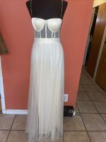 VINTAGE Cream Sheer Illusion Bustier Removable Chain Straps Wedding Gown
