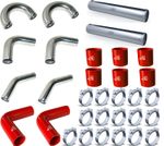 51mm 2" Universal Intercooler Kit Pipe Hose Red HOSES Alloy Silicone Clips Turbo