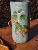 An Old Vintage Ceramic Hand Painted Fruit Design Umbrella Stand 18x8 Inches Tall