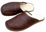 Men's Sheepskin Slippers Brown Leather Wool Shoes Size 6.5 - 11 Warm Moccasins