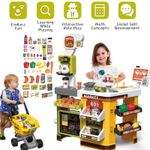 Supermarket Cart Toys Play Set Kids Role Play Cash Register Grocery Stand Store