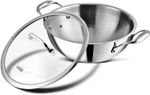 VINOD Stainless Steel Tri Ply EXTRA DEEP Kadai Wok, Kadai with GLASS Vented lid